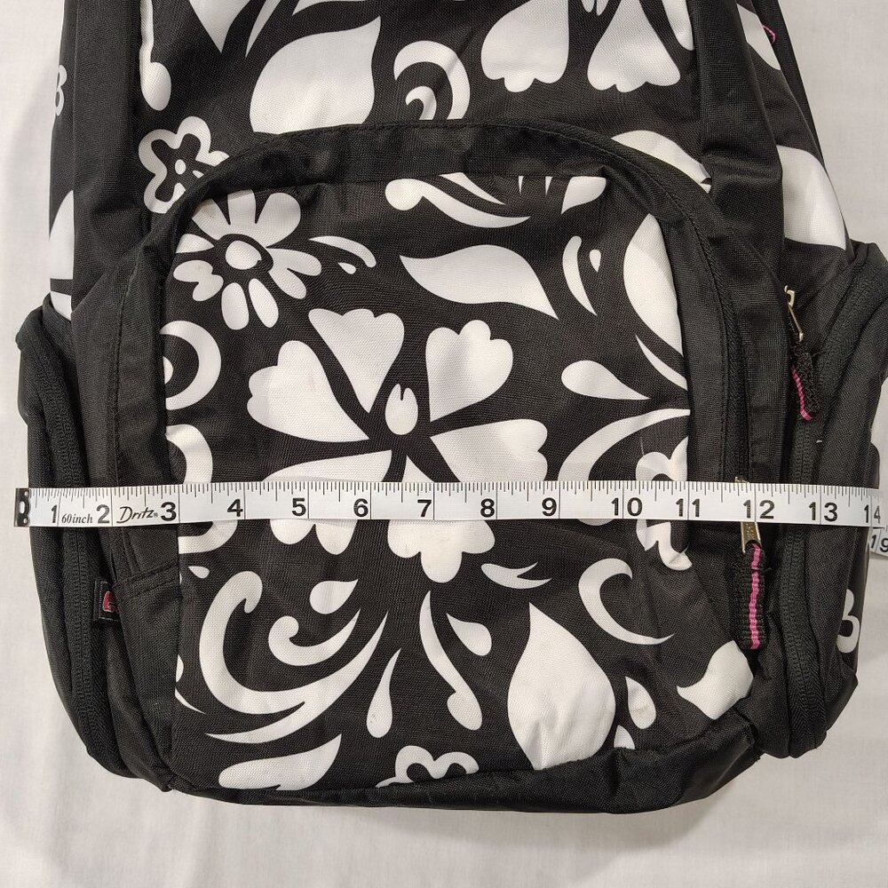 EastSport Black White Floral Backpack Multiple Compartments Adjustable Straps - Picture 12 of 16
